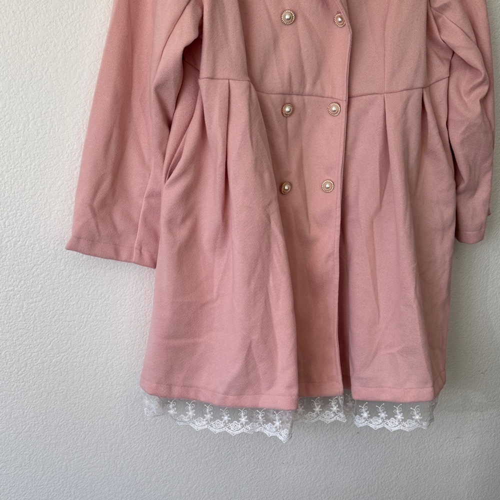 SHEIN Pink PeaCoat with Lace Hem - Picture 3 of 12